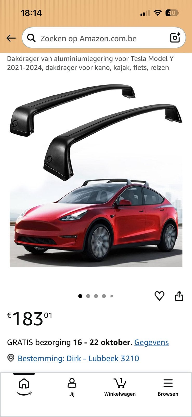 Galerie de toit pour Tesla Model Y 2021-2024, Enlèvement ou Envoi