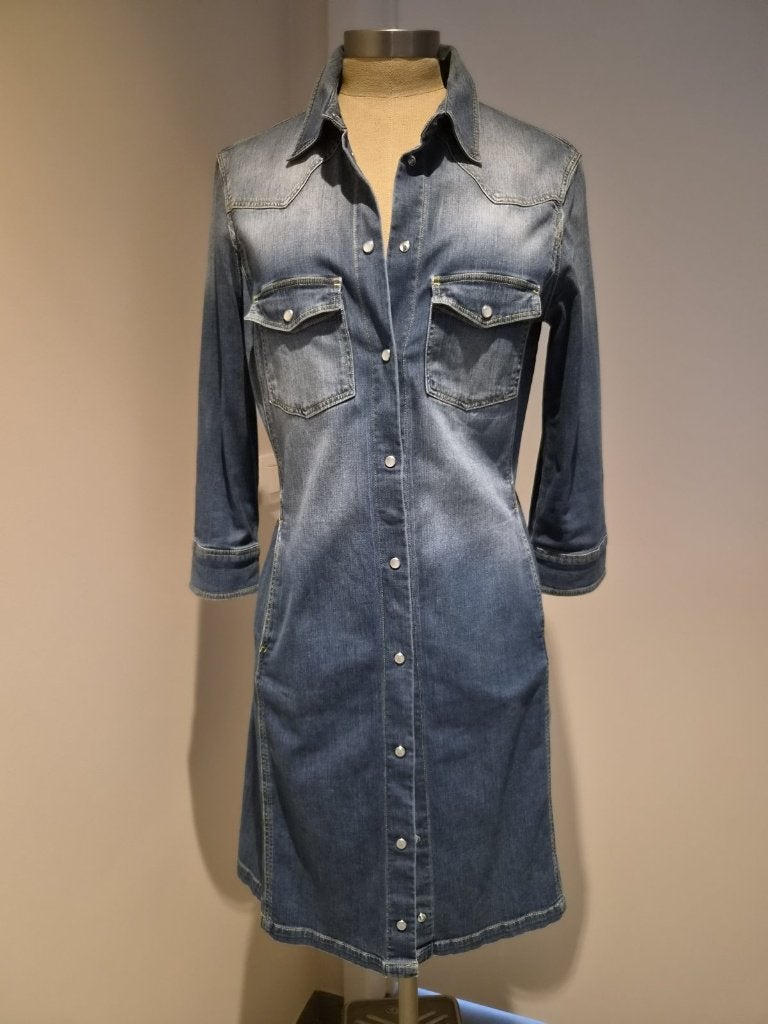 Jacob Cohën jeansjurk blauw met drukknopen, maat S, Blauw, Ophalen of Verzenden, Zo goed als nieuw, Knielengte
