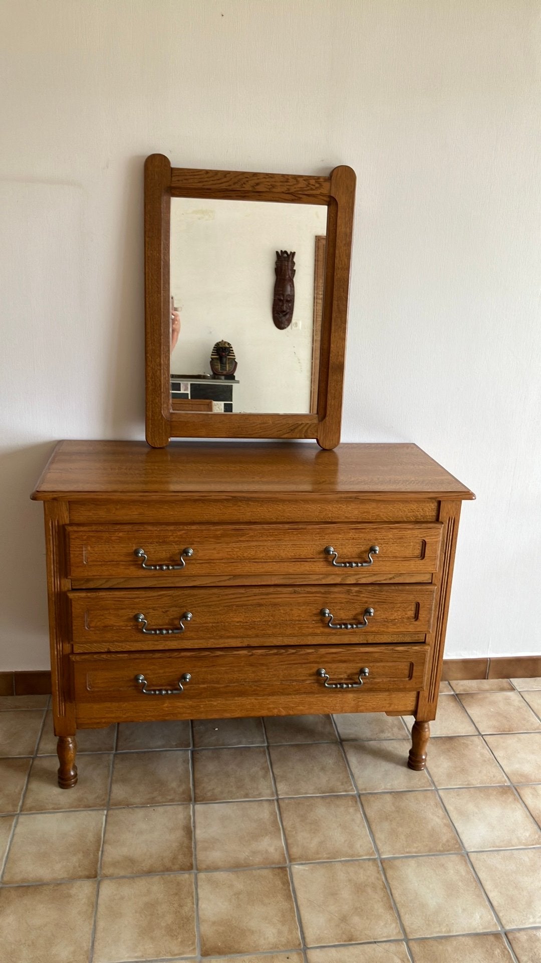 Eiken commode met spiegel, Ophalen, Gebruikt