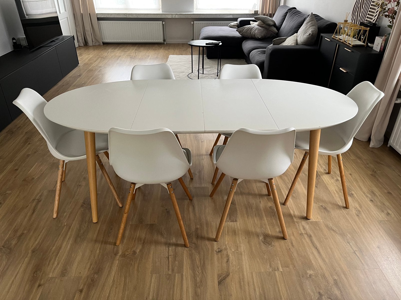 Uitschuifbare eettafel + 6 stoelen, Ophalen, Gebruikt