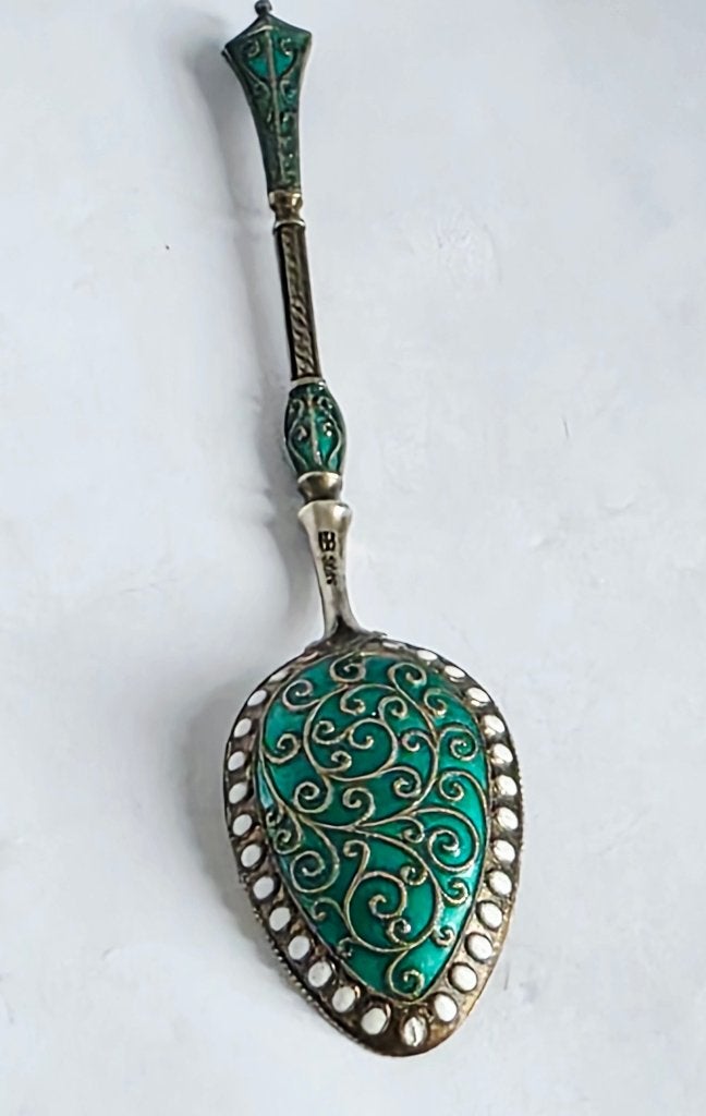 Geëmailleerde zilveren koffielepel, Frankrijk ca 1920, Antiek en Kunst, Ophalen of Verzenden, Zilver