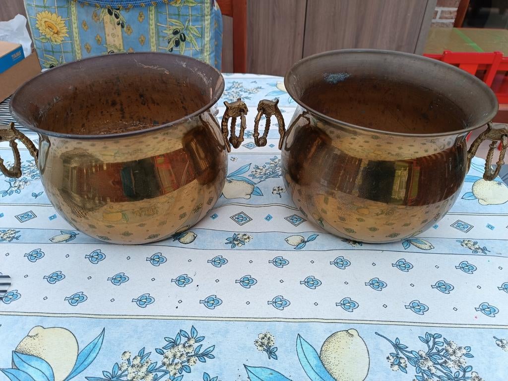 2 pots de fleurs vintage en cuivre, diamètre 24 cm, Enlèvement