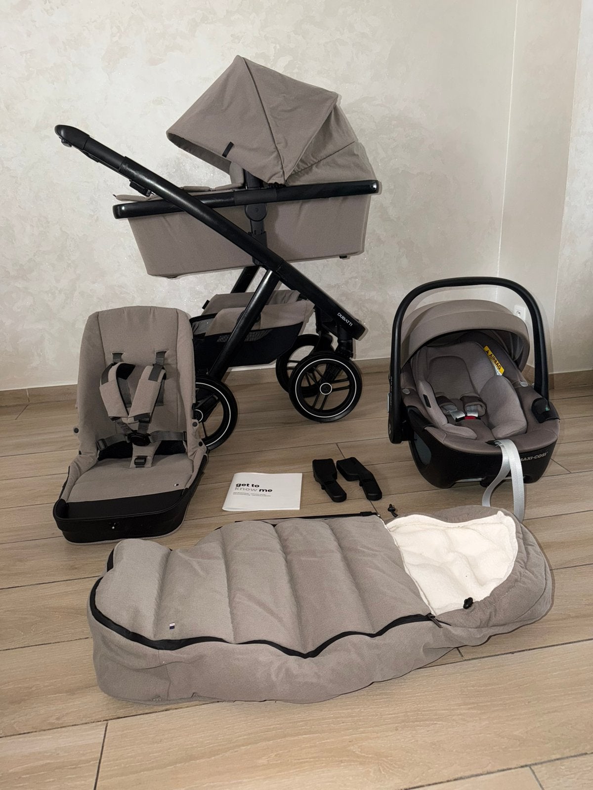 Dubatti Two E2 Kinderwagen 3-in-1 - Black-Brown/ Soft Taupe, Ophalen, Babygeluk, Zo goed als nieuw, W