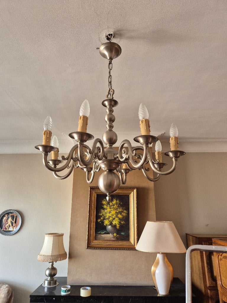 Vintage 8-armige kroonluchter in klassieke stijl, Huis en Inrichting, Ophalen, Gebruikt, E14 (klein)