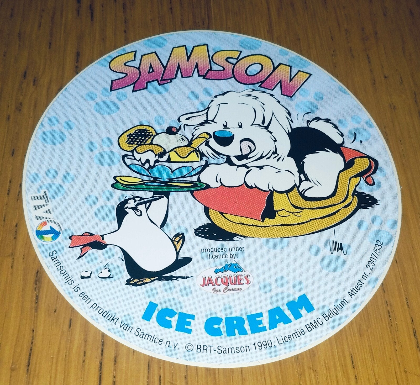 Retro sticker Samson ice cream 1990, Enlèvement ou Envoi