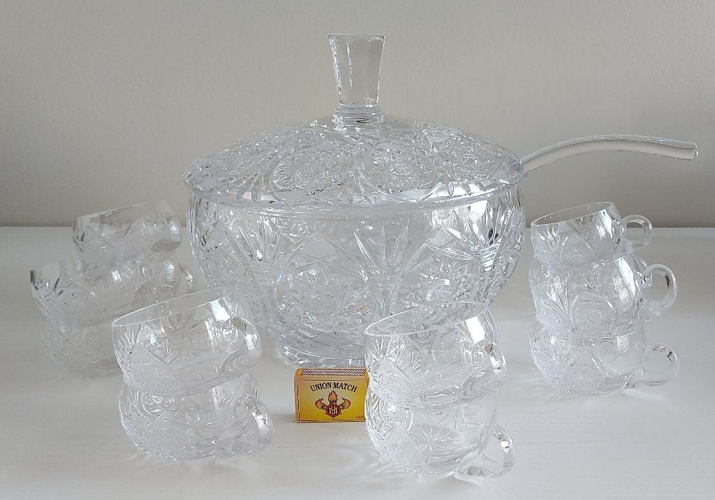 Italiaanse kristallen bowl met 12 tassen (handgemaakt), Ophalen of Verzenden