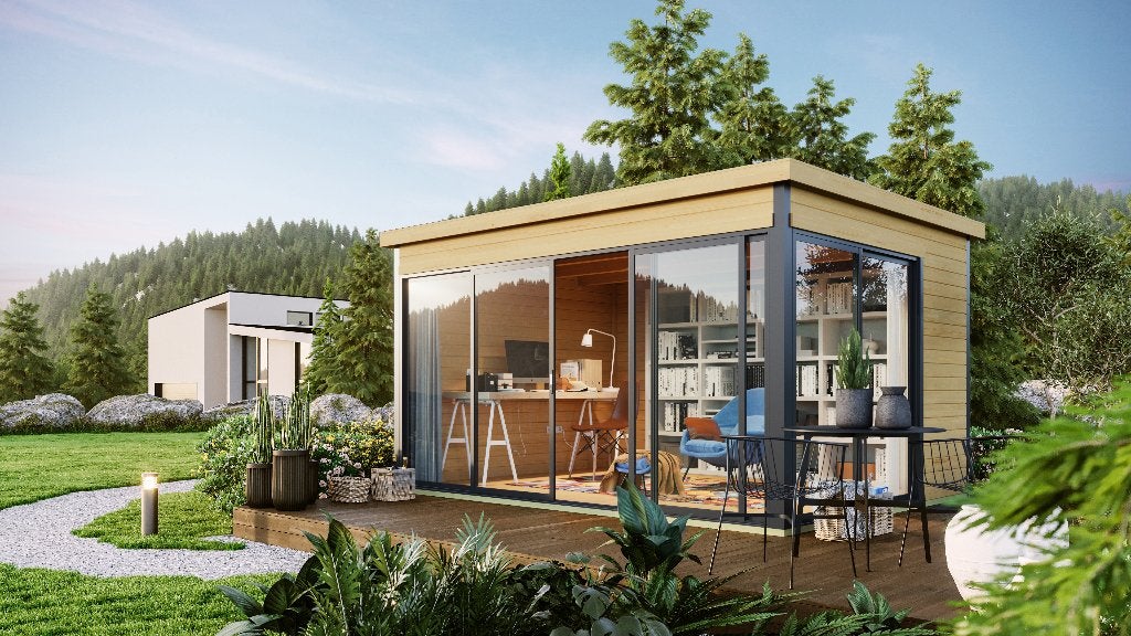 NOUVELLE cabane en rondins moderne de 44 mm - Set Domeo 4, Envoi, Neuf
