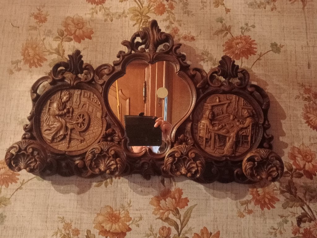 Porte-manteau à miroir mural français vintage, Enlèvement