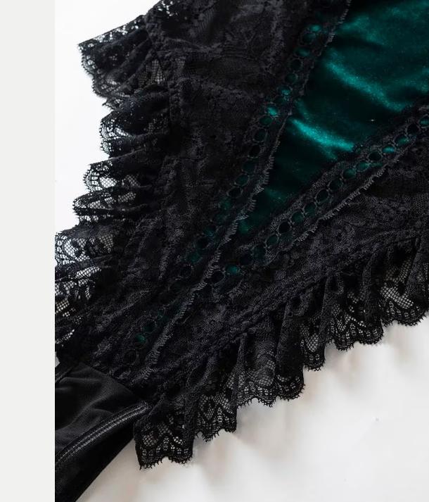 Sexy Vintage kanten bodysuit voor vrouwen - Gothic groen, Ophalen of Verzenden, Groen, Body of Korset