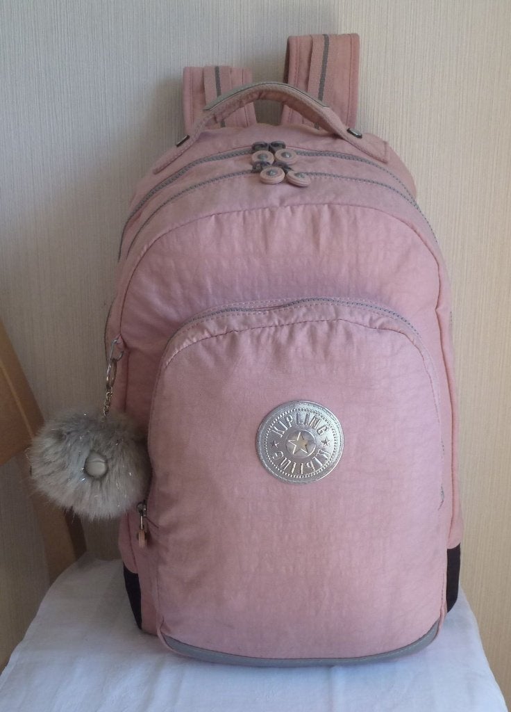 Kipling grand sac à dos Seoul rose sigle argent + singe, 25 à 40 cm, Kipling, Enlèvement ou Envoi, Étanche