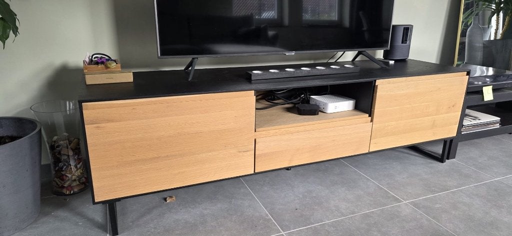 TV meubel meneer hout, Ophalen, 150 tot 200 cm, Eikenhout, Zo goed als nieuw