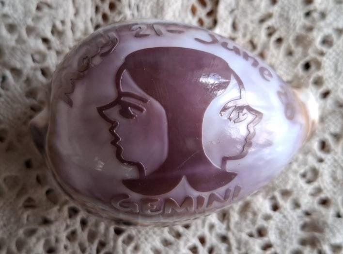 Vintage gegraveerde tijgerslak schelp Tweelingen / Gemini, Enlèvement ou Envoi