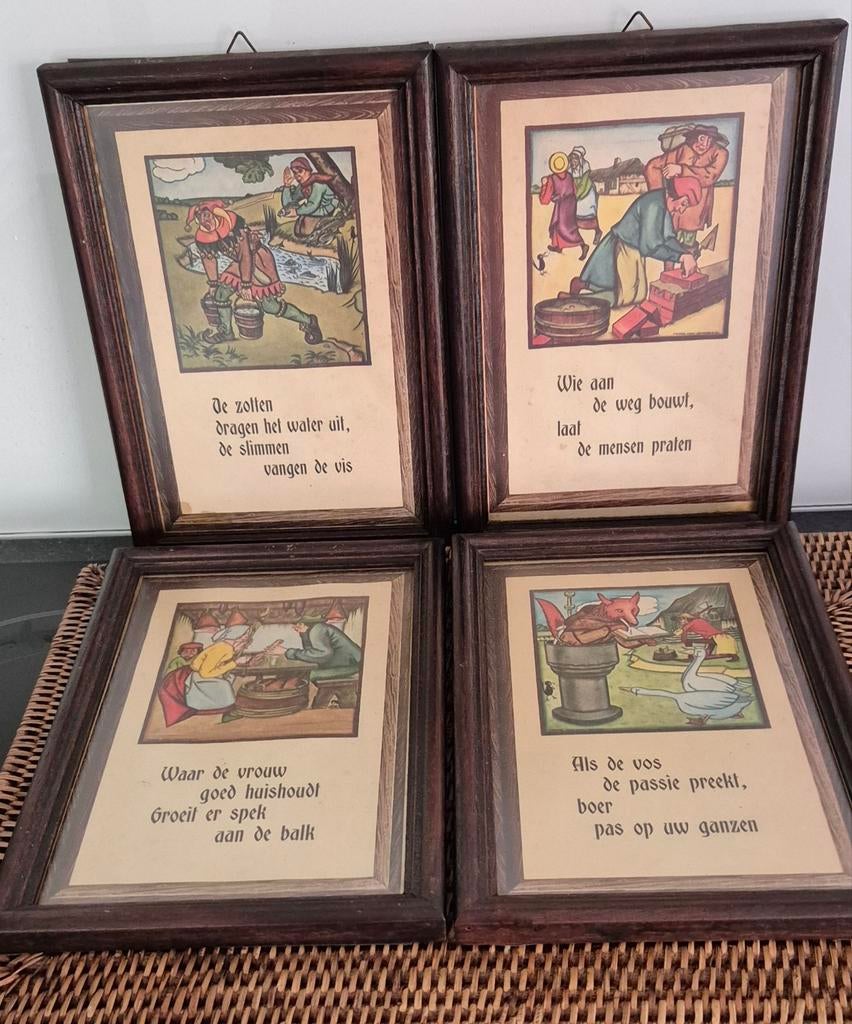 4 kadertjes Frans Van Immerseel spreuken, Antiek en Kunst, Curiosa en Brocante, Ophalen