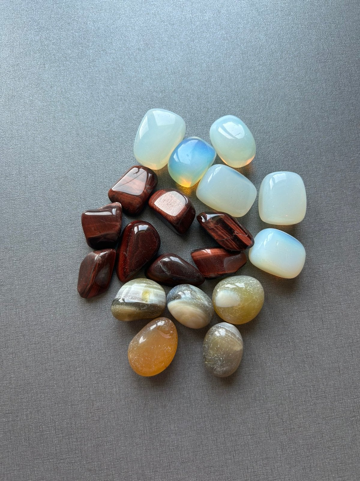 Set trommelstenen - agaat, rood tijgeroog, opaliet, Ophalen of Verzenden, Mineraal