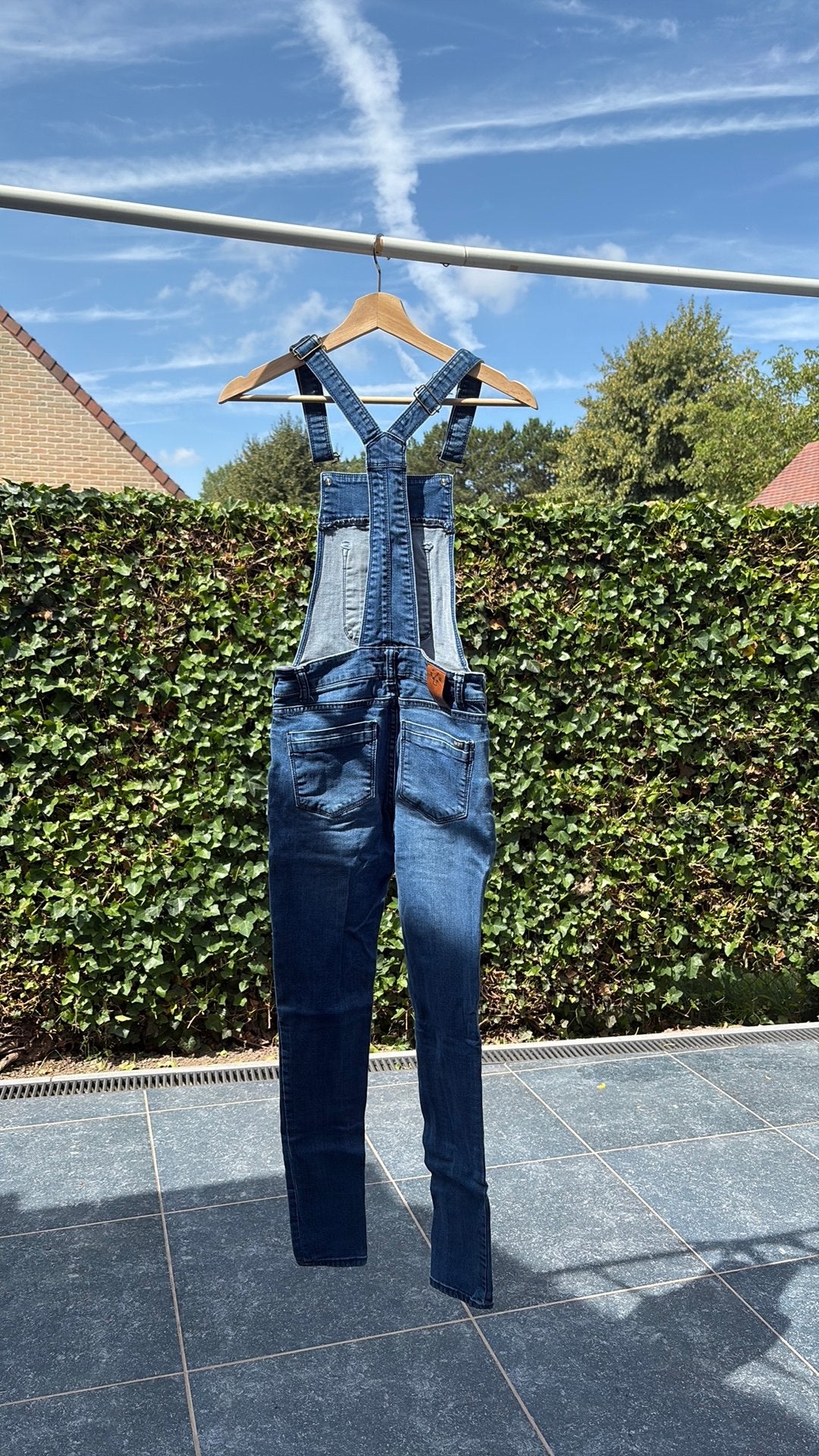 Jumpsuit jeans meisjes, Kinderen en Baby's, Ophalen, Zo goed als nieuw, Meisje, Broek