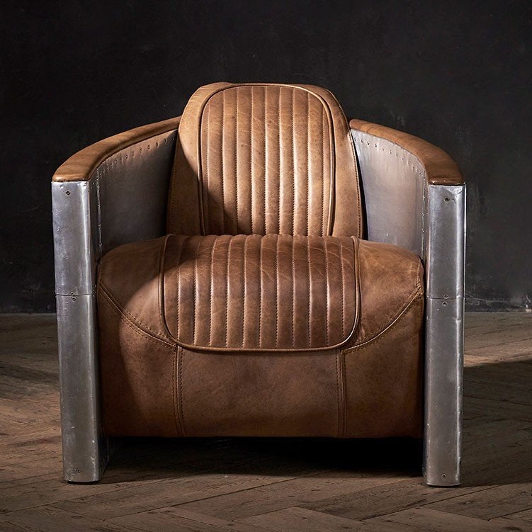 Maverick fauteuil stoel - nieuw - direct leverbaar, Huis en Inrichting, Stoelen, Aviator Industrieel, Leer, Bruin, Nieuw