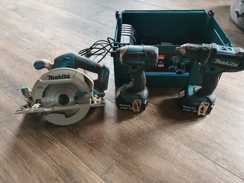 Makita set Klopboormachine + Slagschroevendraaier + Cirkel, Ophalen, 600 watt of meer, Variabele snelheid, Zo goed als nieuw