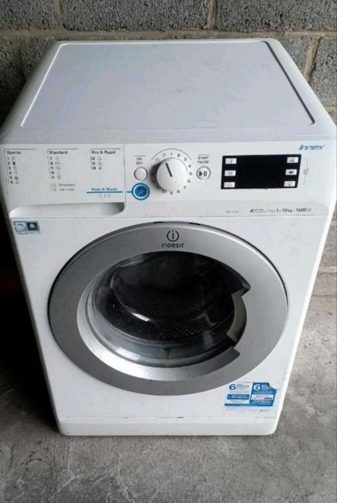 Lave-linge Indesit 10kg en panne, 1200 à 1600 tours, Classe énergétique A ou plus économe, Enlèvement, Utilisé