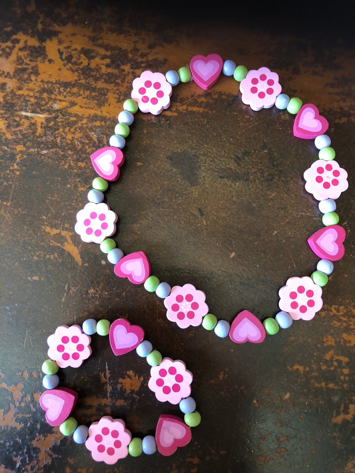 Collier et bracelet en perles en bois, Bijoux, Sacs & Beauté, Enlèvement ou Envoi, Utilisé, Rose, Bracelet