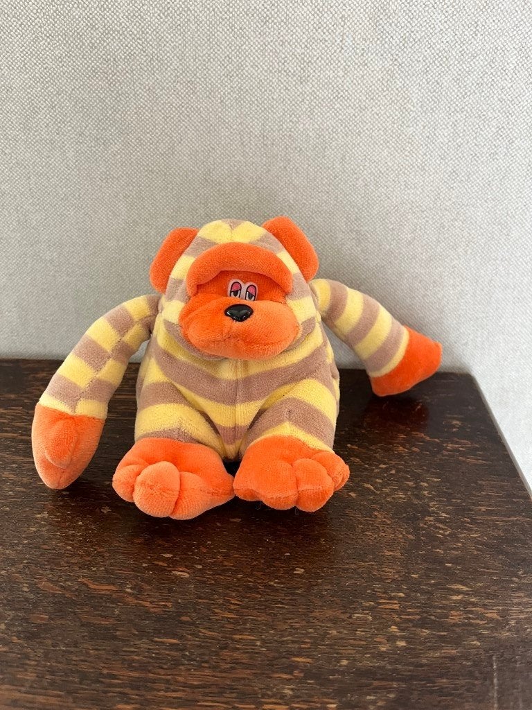 singe en peluche à rayures jaunes, Enfants & Bébés, Jouets | Peluches, Enlèvement ou Envoi, Singe