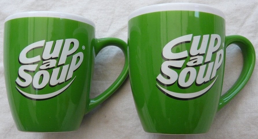 Set Bekers / Mokken, Soep - Cup a Soup, afm 7x7,5cm, 2 stuks, Maison & Meubles, Enlèvement ou Envoi, Poterie, Utilisé, Autres styles