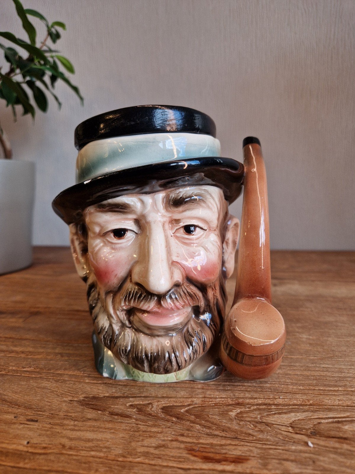 vintage tabakspot man met hoed en pijp, Ophalen of Verzenden