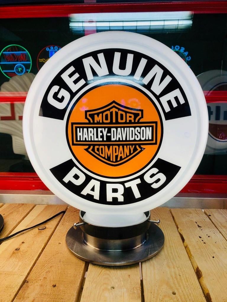 Harley Davidson glazen benzinepomp globe verlichting lamp, Ophalen of Verzenden, Zo goed als nieuw, Lichtbak of (neon) lamp