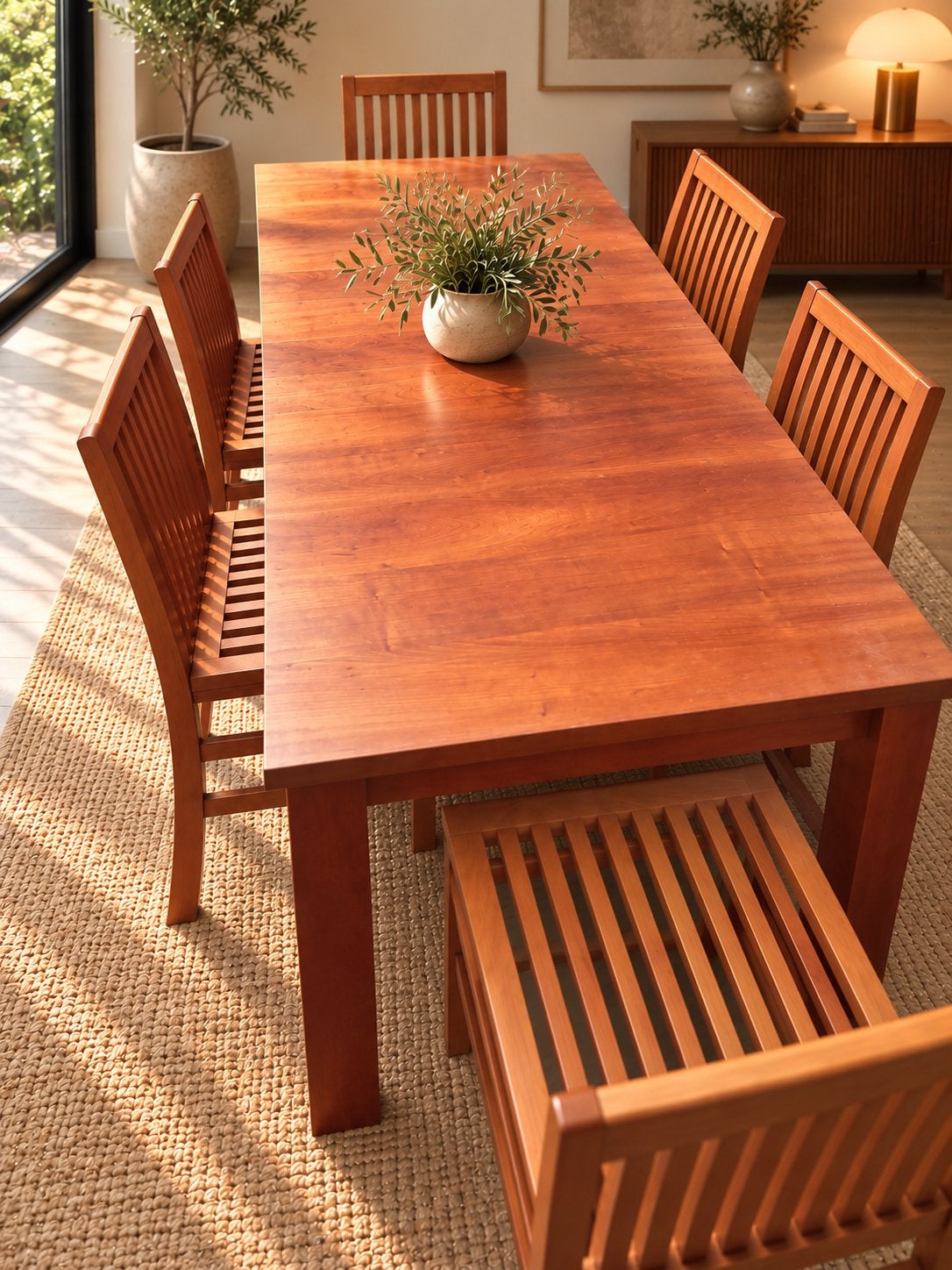 Table extensible en merisier massif avec 6 chaises assorties, Maison & Meubles, 150 à 200 cm, Cinq personnes ou plus, Comme neuf