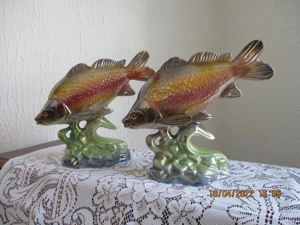 Paire de poissons Bequet en céramique année 50., Antiquités & Art, Enlèvement
