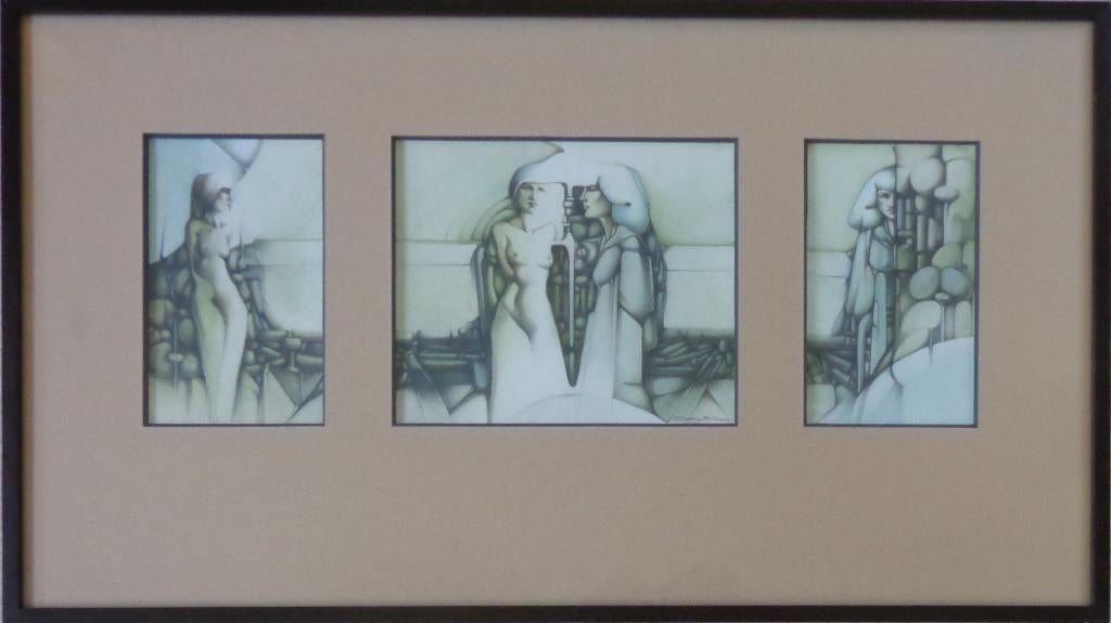 DANNY BLOES / TRIPTIEK / ORIGINEEL WERK / 47x83cm / KADER, Antiek en Kunst, Ophalen