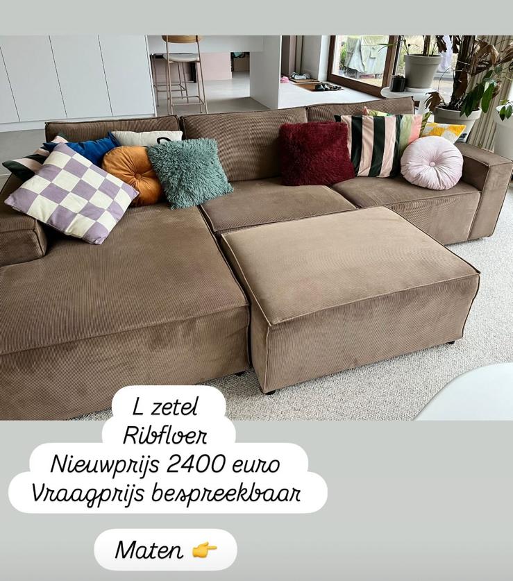 L zetel met grote poef, Huis en Inrichting, Ophalen, Zo goed als nieuw