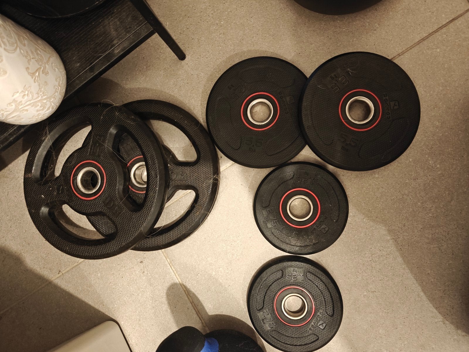 Domyos curl bar en gewichten, Sport en Fitness, Ophalen, Gebruikt