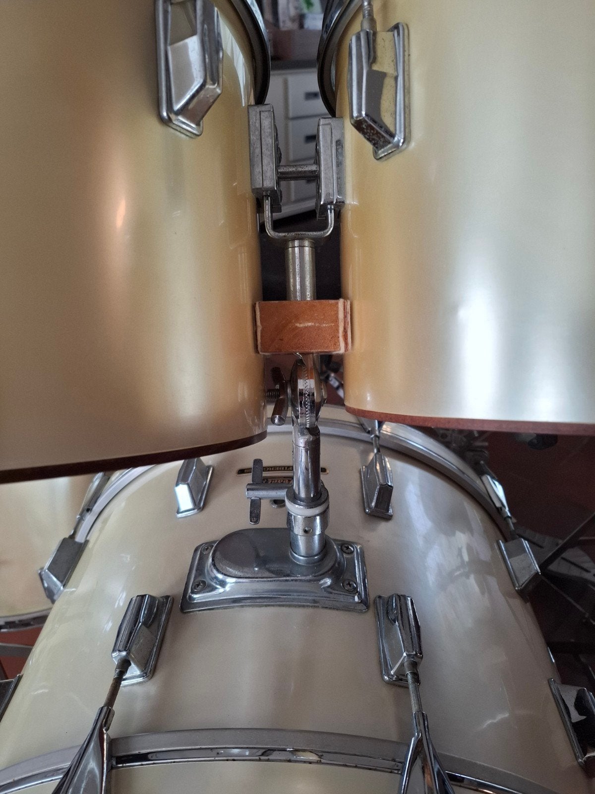 zeldzaam pearl wood vintage drumstel 70's + concert toms, Ophalen, Zo goed als nieuw, Drums of Percussie