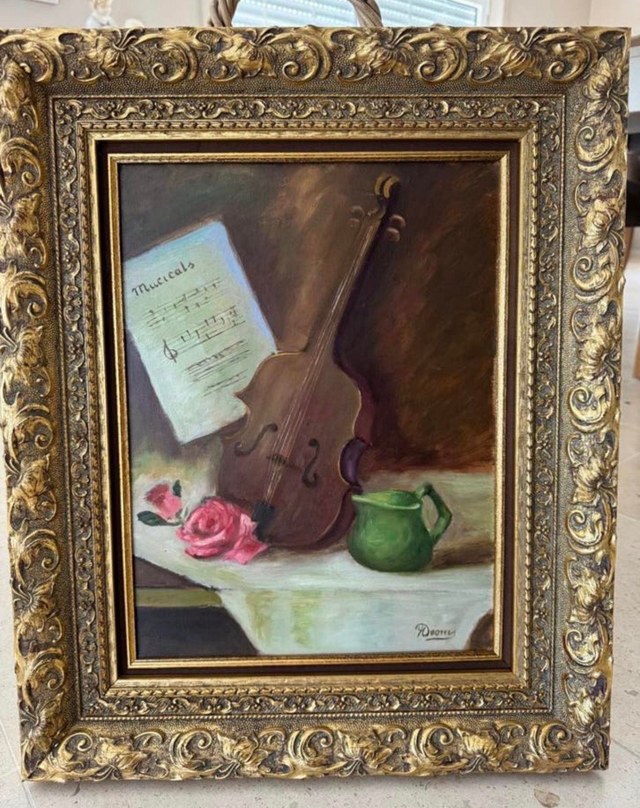 Schilderij op doek Stilleven Dooms viool, Antiek en Kunst, Ophalen, Stilleven, Doek