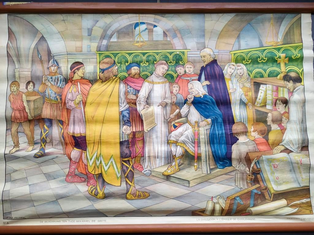Affiche ancienne La civilisation au temps de Charlemagne, Enlèvement ou Envoi, Histoire