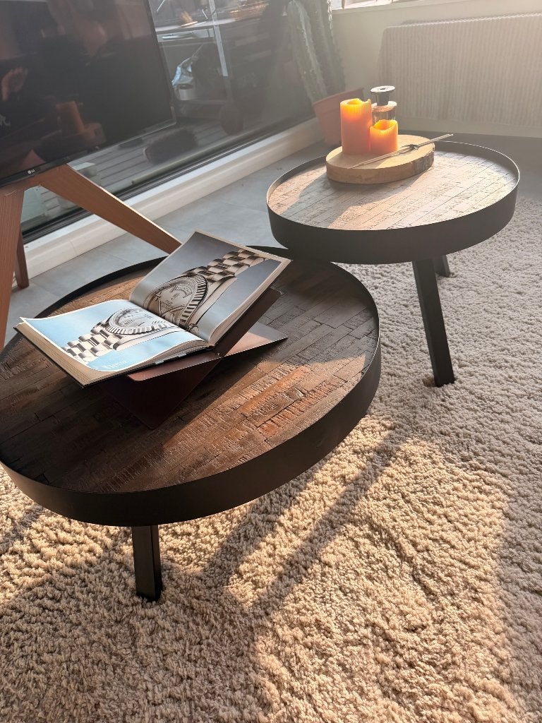 Exclusieve Salontafel Set met gratis Poef!, Enlèvement, Utilisé, Rond, Métal