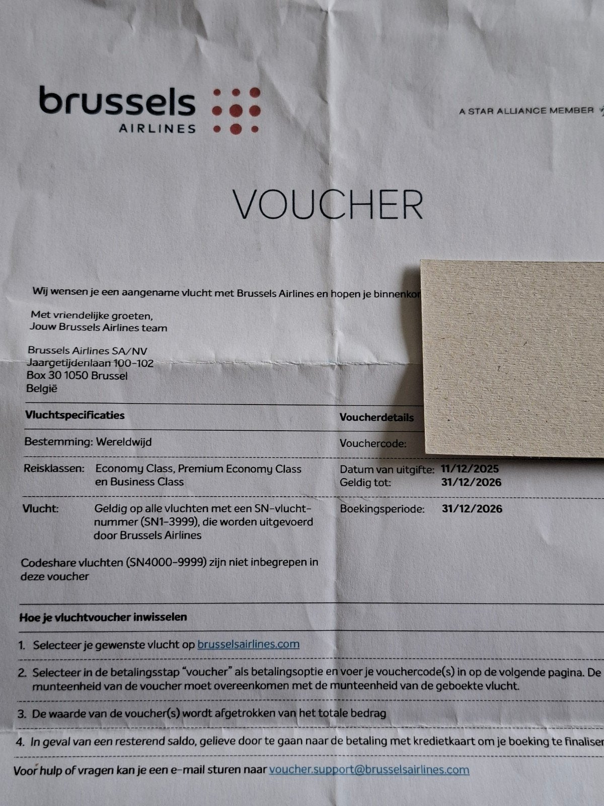 1000€ voucher Brussels Airlines, Tickets en Kaartjes, Trein, Bus en Vliegtuig