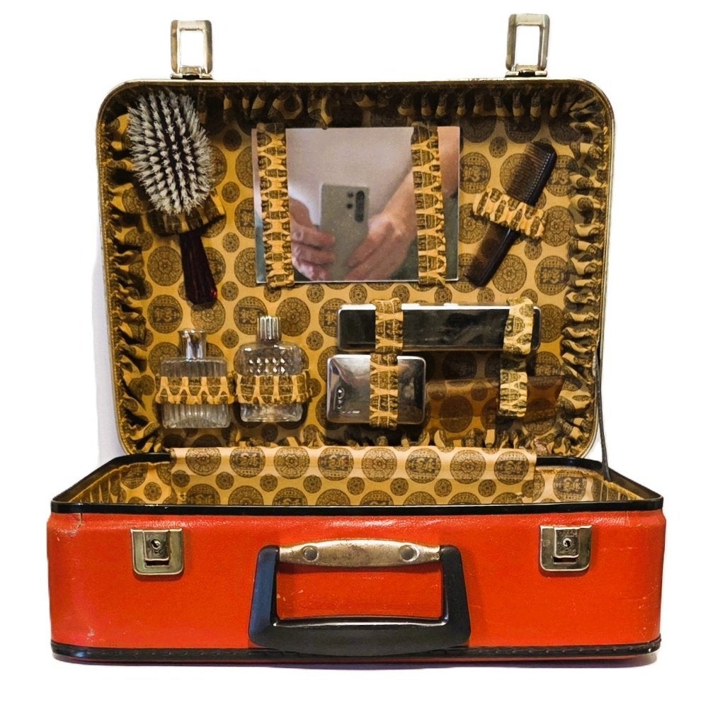 Vintage reiskoffer met accessoires, compleet., Handtassen en Accessoires, Koffers, Ophalen of Verzenden, Zo goed als nieuw