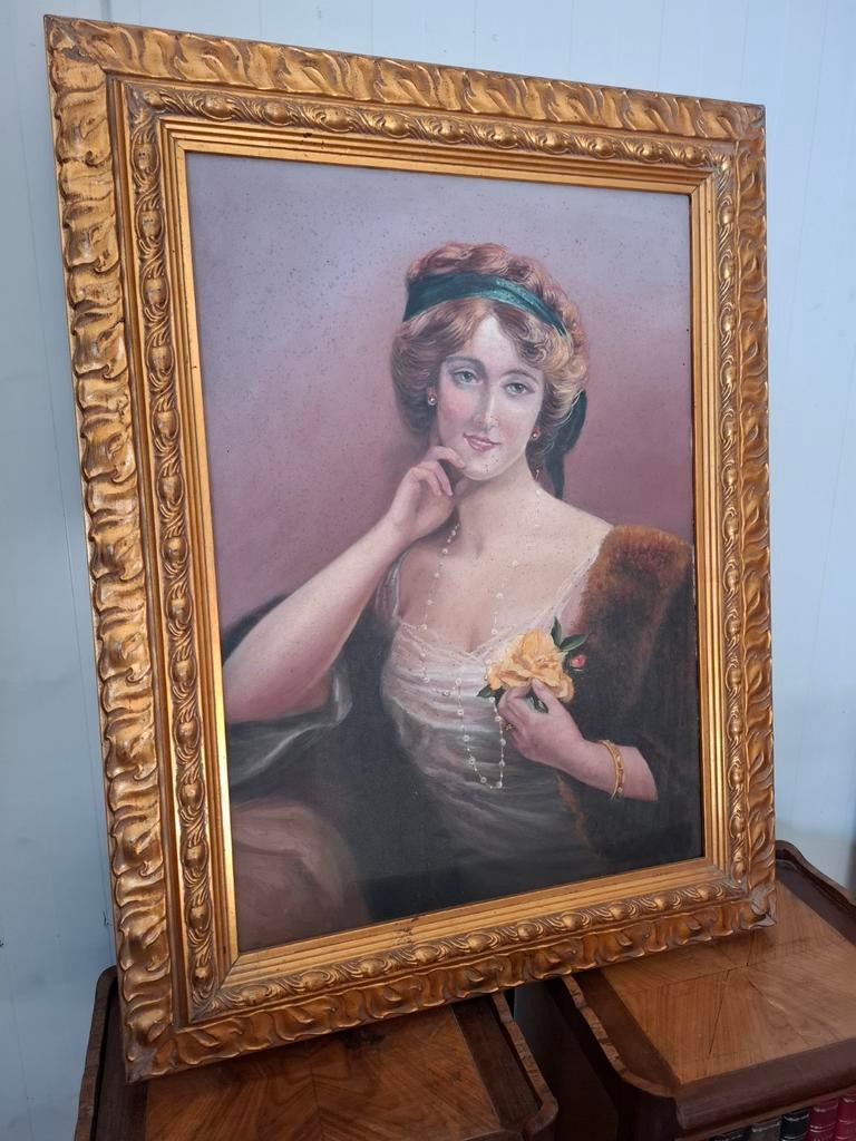 Handgeschilderd dame portret met golvend haar, Antiek en Kunst, Ophalen