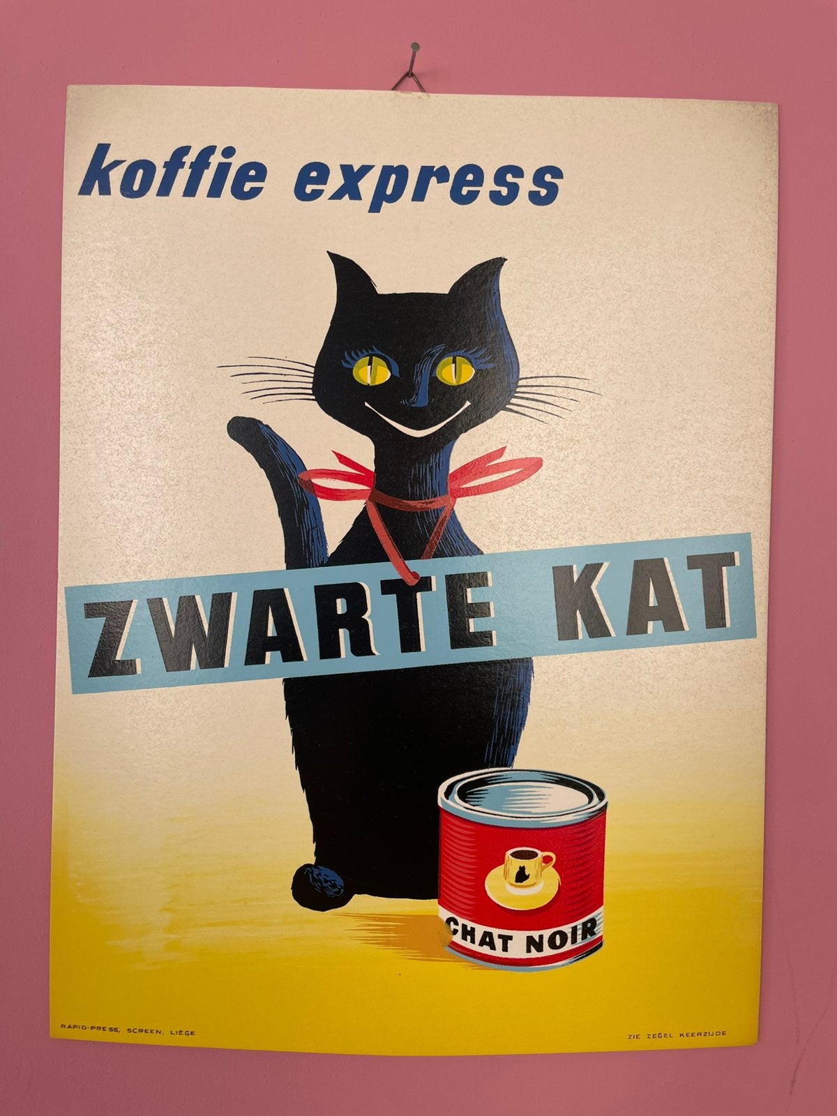 Affiche ancienne de 1960 Coffee the cat, Collections, Enlèvement ou Envoi, Neuf, Panneau publicitaire