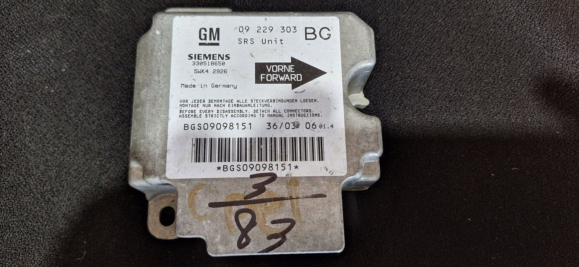 Originele Airbag Stuurmodule Computer Opel Astra G Zafira A, -, Opel, Utilisé, -