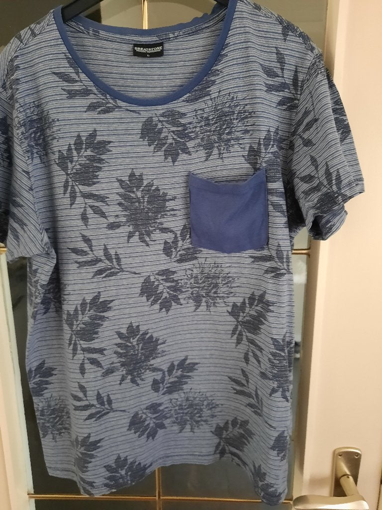 t-shirt met blad motief, Maat 52/54 (L), Blauw, Great Stone, Ophalen of Verzenden