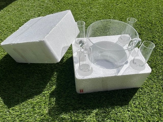 Mooie glazen champagne-emmer met 4 glazen, Maison & Meubles, Neuf, Verre ou Verres, Enlèvement ou Envoi, Verre