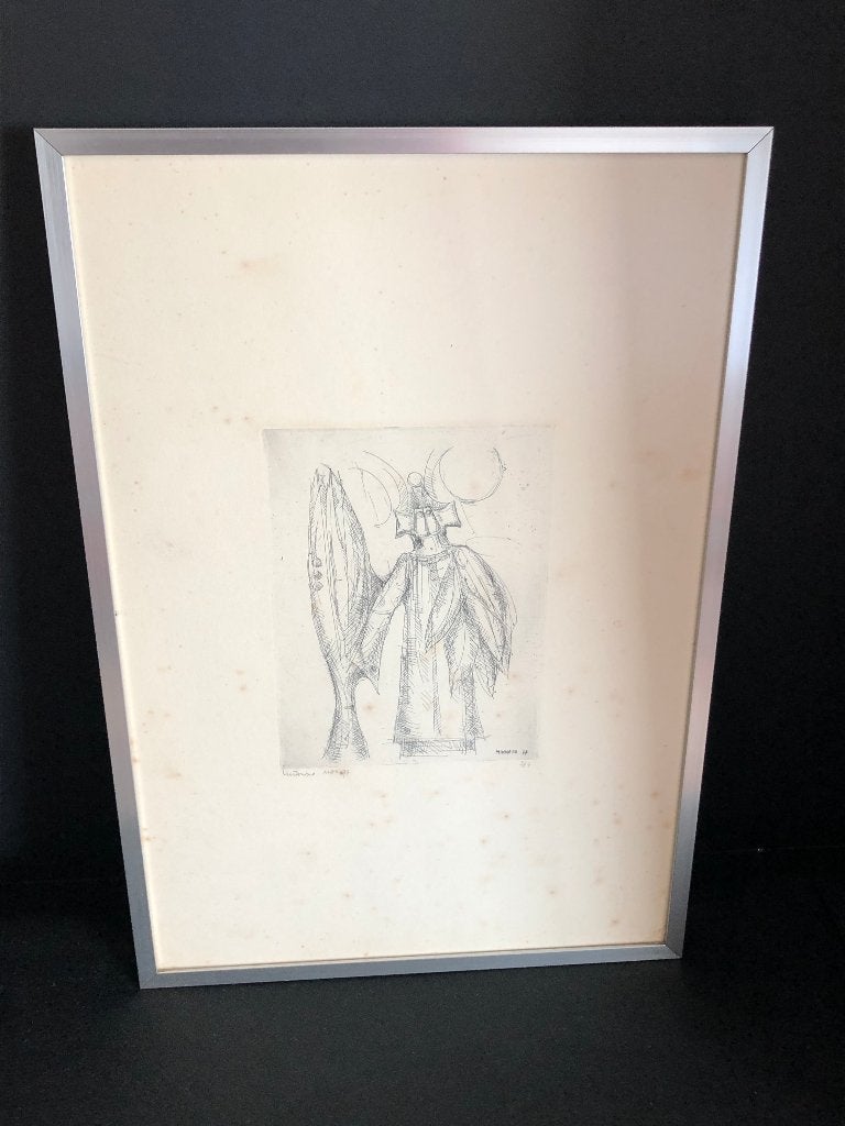 Ets "Hubert Minnebo".1977, Antiek en Kunst, Ophalen, Ets, Ingelijst, 1950 - 1999