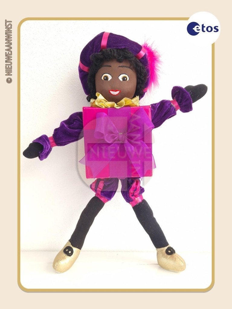Nostalgische Etos kado Piet pop - paars/roze - 45cm, Envoi, Comme neuf
