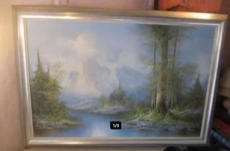 Prachtig Geschilderd Werk 'Bergen en Rivier' - Frank, Antiek en Kunst, Kunst | Schilderijen | Klassiek, Doek, Ophalen of Verzenden