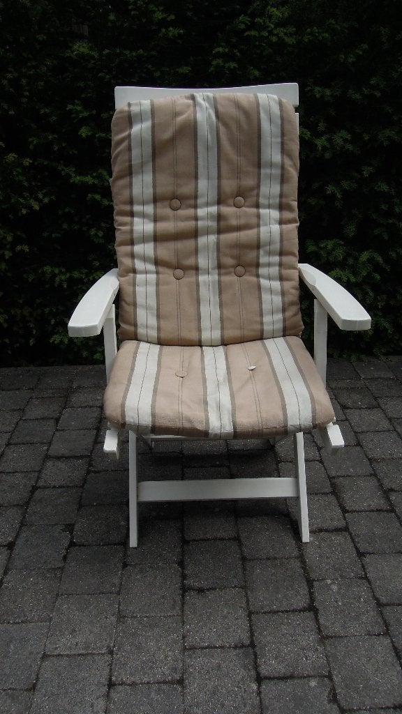 Stabiele, witte tuinzetel met kussen, Jardin & Terrasse, Enlèvement, Bois, Pliant