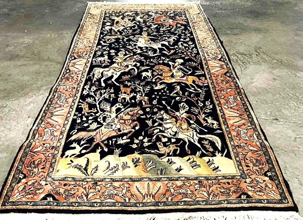 Vintage Perzisch tapijt (Ghom) 335 x 160cm- Geknoopt in Iran, Enlèvement