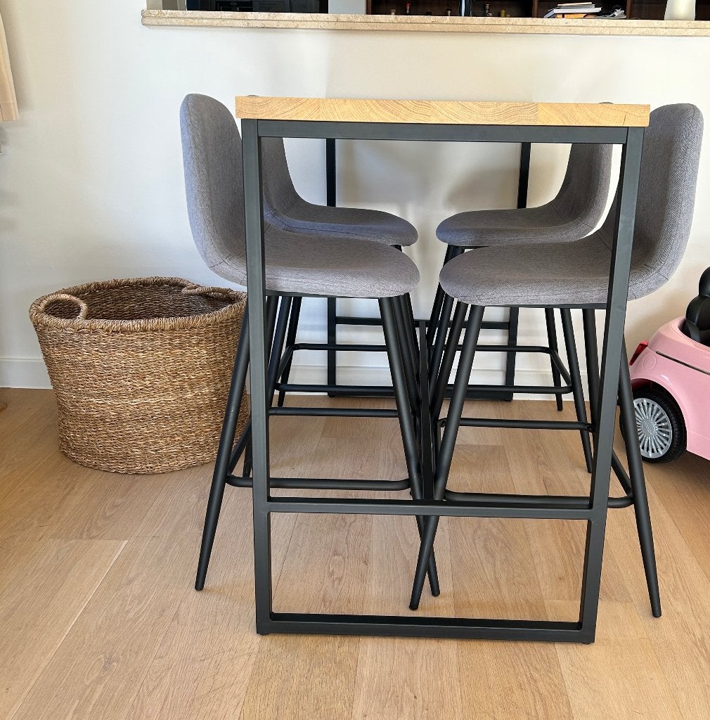 Barset Menton 120x60 met 4 barstoelen - bruin/grijs, Maison & Meubles, Enlèvement, Comme neuf, Y compris les chaises de bar