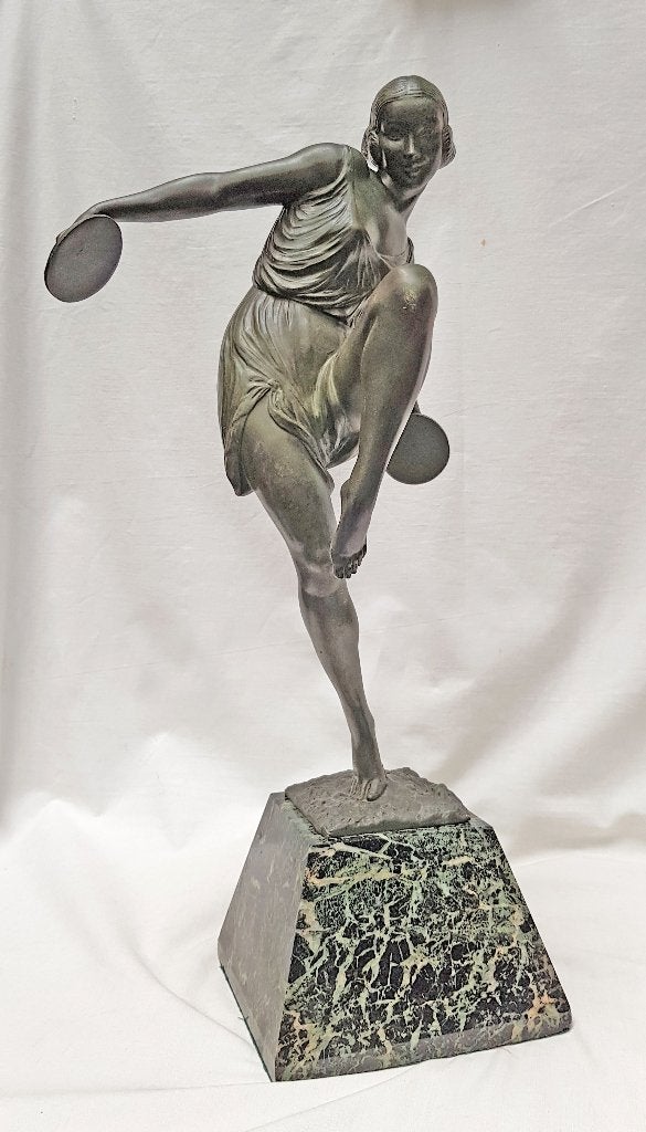Art Deco Beeld- Le Verrier - Fayral (Le Faguays) - H. 51cm., Art deco, Gemerkt, Beeld, Groen